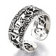 Tibetan Style Alloy Cuff Finger Rings, Om Mani Padme Hum, Antique Silver, Size 10, 19mm(X-RJEW-T009-01AS)