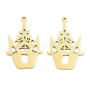 Ion Plating(IP) 201 Stainless Steel Pendants, Halloween Style, House, Real 18K Gold Plated, 30x20x1mm, Hole: 1.4mm(STAS-N098-089LG)