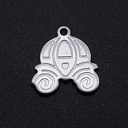 201 Stainless Steel Pendants, Pumpkin Cart, Stainless Steel Color, 15.5x15x1mm, Hole: 1.4mm(STAS-S105-T754)