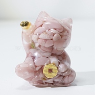 Natural Pink Opal Chip & Resin Craft Display Decorations, Lucky Cat Figurine, for Home Feng Shui Ornament, 63x55x45mm(DJEW-PW0021-29G-10)