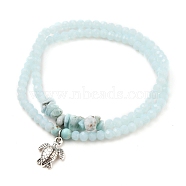 Stretch Bracelets Sets, Stackable Bracelets, with Sea Turtle Alloy Pendants, Rondelle Glass Beads, Natural Larimar & Turquoise(Dyed) Beads, Antique Silver, Light Cyan, Inner Diameter: 2-1/8 inch(5.5cm), 2pcs/set(BJEW-JB05586-02)