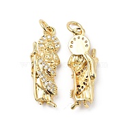 Rack Plating Brass Micro Pave Clear Cubic Zirconia Pendants, with Jump Rings, Cadmium Free & Lead Free, Buddhist, Real 18K Gold Plated, 23x8.5x4mm, Hole: 3.5mm(ZIRC-I059-01G)