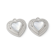 304 Stainless Steel Pendants, Heart Charms, with Shell, Ion Plating(IP), Stainless Steel Color, 15x15x4mm, Hole: 1.5mm(STAS-Z122-19P)