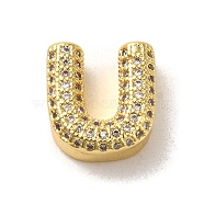 Brass Micro Pave Clear Cubic Zirconia Charms, Real 18K Gold Plated, Letter U, 11.5x11x5mm, Hole: 2mm(ZIRC-C009-01G-U)