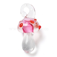 Transparent Handmade Lampwork Pendants, Mushroom, Camellia, 27.5x12x12mm, Hole: 3x3.5mm(LAMP-T021-14D)