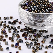 (Repacking Service Available) 6/0 Glass Seed Beads, Iris Round, Colorful, 4mm, Hole: 1mm, about 12g/bag(SEED-C018-4mm-602)