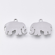 201 Stainless Steel Charms, Laser Cut Pendants, Elephant, Stainless Steel Color, 12x15.5x1mm, Hole: 1.4mm(STAS-S110-005P)