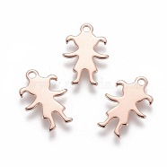 304 Stainless Steel Charms, Girl Silhouette Pendants, Rose Gold, 16x11x0.8mm, Hole: 1.5mm(STAS-H436-56RG)