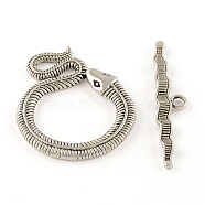 Tibetan Style Snake Toggle Clasps, Cadmium Free & Nickel Free & Lead Free, Antique Silver, Snake: 46x36x3mm, Hole: 4mm, Bar: 51x10x3mm, Hole: 3mm, about 93sets/1000g(TIBE-A5836-AS-NR)
