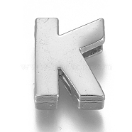 Alloy Slide Charms, Letter K, 12.5x10x4mm, Hole: 1.5x8mm(PALLOY-WH0069-02K-P)