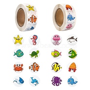 6 Rolls 2 Style Ocean Themed Pattern Children Cartoon Stickers, Flat Round Adhesive Labels Roll Stickers, Gift Tag, Colorful, 25mm, about 500pcs/roll, 3 rolls/style(DIY-LS0003-30)