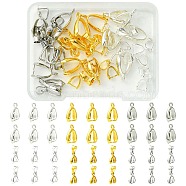 36Pcs 6 Style Grade AA Brass Ice Pick Pinch Bails for Pendant Making, Cadmium Free & Nickel Free & Lead Free, Mixed Color, 10.6~14x6~7x3~5mm, Hole: 2~4mm, Pin: 1mm, 6Pcs/style(KK-FS0001-26)
