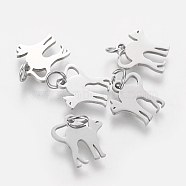 201 Stainless Steel Kitten Pendants, Stretch Cat Shape, Stainless Steel Color, 12x12x1mm, Hole: 3mm(STAS-S105-T465S)