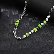 3D Square Natural Stone Pearl Necklace for Men Women(SQ0405)