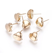 304 Stainless Steel Stud Earring Findings, with Loop, Heart with Word Lucky, Real 18K Gold Plated, 10x11.5mm, Hole: 1.4mm, Pin: 0.8mm(STAS-I115-05G-NF)