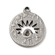 Tibetan Style 304 Stainless Steel Pendant Rhinestone Settings, Flat Round with Eye Charms, Antique Silver, 21x18x2mm, Hole: 1.8mm, Fit for 0.8mm Rhinestone(STAS-G278-23AS)