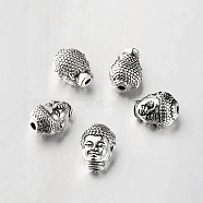 Tibetan Style Alloy 3D Buddha Head Beads, Antique Silver, 10x8x7mm, Hole: 1mm(X-TIBEB-O004-63)