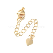 Rack Plating Brass Ends with Chain and Lobster Claw Clasps, Long-Lasting Plated, Lead Free & Cadmium Free, Heart, Light Gold, 68mm(KK-F873-03LG)