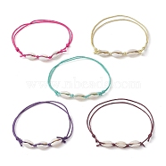 5Pcs 5 Color Natural Cowrie Shell Braided Beaded Anklets Set, Waxed Cotton Adjustable Anklets, Mixed Color, Inner Diameter: 2-1/2~4-1/8 inch(6.5~10.5cm), 1Pc/color(AJEW-AN00565)