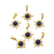 Natural Lapis Lazuli Faceted Sun Pendants, Golden Tone 304 Stainless Steel Charms, 19x17x4mm, Hole: 6x3mm(STAS-P361-02G-01)