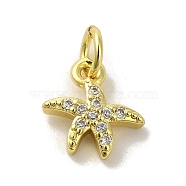 Brass Micro Pave Cubic Zirconia Charms, Real 18K Gold Plated, Starfish Charms, Clear, 10.5x9.5x2mm, Hole: 3mm(KK-M283-22B-01)