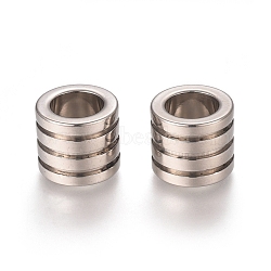 201 Stainless Steel Grooved Beads, Column, Stainless Steel Color, 8.5x10mm, Hole: 6mm(STAS-L238-009A-P)