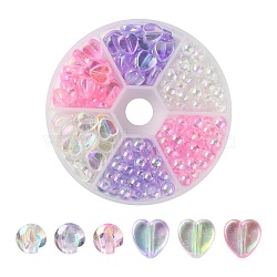 Eco-Friendly Transparent Acrylic Beads, Heart & Round, Dyed, AB Color, Mixed Color, 8x8x3mm, Hole: 1.5mm, about 2800pcs/500g(TACR-FS0001-07)