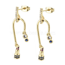 Brass Micro Pave Cubic Zirconia Dangle Stud Earrings, with Earring Backs, Lipstick, Colorful, Nickel Free, Real 16K Gold Plated, 38mm, Pin: 0.8mm(EJEW-N015-03-NF)