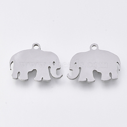 Tarnish Resistant 201 Stainless Steel Charms, Laser Cut Pendants, Elephant, Stainless Steel Color, 12x15.5x1mm, Hole: 1.4mm(STAS-S110-005P)