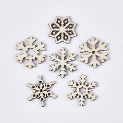 Christmas Theme Laser Cut Wood Shapes, Unfinished Wooden Embellishments, Wooden Cabochons, Snowflake, PapayaWhip, 23.5x20.5~23x2.5mm(WOOD-T011-64)
