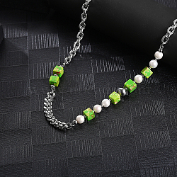 3D Square Natural Stone Pearl Necklaces for Men Women(SQ0405)