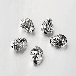 Tibetan Style Alloy 3D Buddha Head Beads, Antique Silver, 10x8x7mm, Hole: 1mm(X-TIBEB-O004-63)