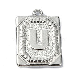 Anti-Tarnish 304 Stainless Steel Pendants, Rectangle with Letter Charm, Letter U, 24.5x18x3mm, Hole: 1.8mm(STAS-U033-01P-U)