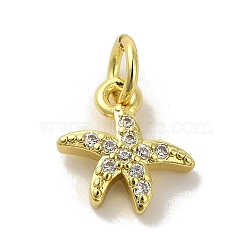 Brass Micro Pave Cubic Zirconia Charms, Real 18K Gold Plated, Starfish Charms, Clear, 10.5x9.5x2mm, Hole: 3mm(KK-M283-22B-01)