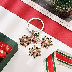 Snowflake Alloy Rhinestone Keychain, with Brass Bell and Iron Findings, 7.6cm(KEYC-YW00108-04)