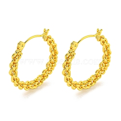 304 Stainless Steel Earrings, Round, Real 18K Gold Plated, 25.5x4.5mm(EJEW-R161-14G)