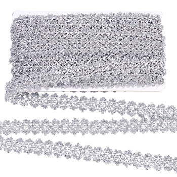 Filigree Polyester Lace Trim, Piping Strips for Home Textile Decoration, Silver, 1 inch(26mm), 20 yards/card
