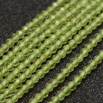 Natural Peridot Beads Strands, Faceted, Round, 2mm, Hole: 0.5mm, about 178pcs/strand, 15.3 inch(39cm)