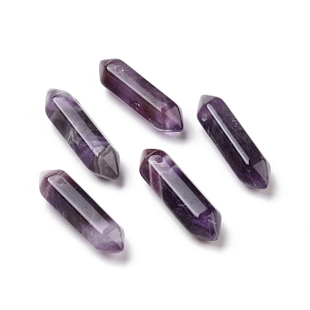 Natural Amethyst Double Terminal Pointed Pendants, Faceted Bullet Charm, 30~35x8~9x8~9mm, Hole: 1.4mm