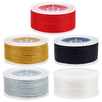 5Rolls 5 Colors 3-ply Nylon Milan Cord, for Woven Bracelet Necklace Making, Mixed Color, 2.5mm, 1roll/color