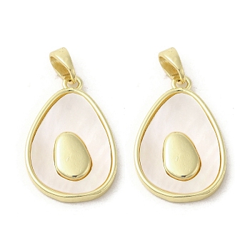 Brass Pave Shell Pendants, Teardrop Avocado Charms, Real 18K Gold Plated, 22.5x15x3mm, Hole: 3x5mm