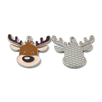 Alloy Enamel Pendants, for Christmas, Elk Christmas Reindeer/Stag, Platinum, 24.5x29x1.3mm, Hole: 1.6mm