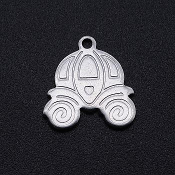 201 Stainless Steel Pendants, Pumpkin Cart, Stainless Steel Color, 15.5x15x1mm, Hole: 1.4mm