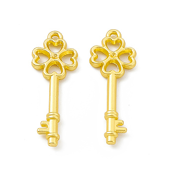 Rack Plating Alloy Pendants, Cadmium Free & Lead Free & Nickle Free, Clover Key Charms, Matte Gold Color, 25x9x2mm, Hole: 1mm