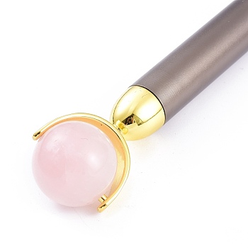 Natural Rose Quartz Massage Tool Skin Care, Facial Rollers, with Plastic Findings, Gray, 156x30~31x16~26mm