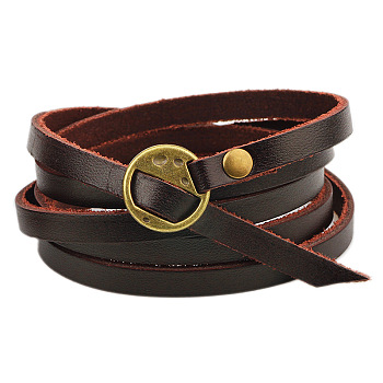 Dual-use Items, Leather Cord Bracelets/Chain Belts, with Alloy Findings, Flat Round, Antique Bronze, Coconut Brown, 39.8 inch(101cm), 6mm Wide