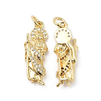 Rack Plating Brass Micro Pave Clear Cubic Zirconia Pendants, with Jump Rings, Cadmium Free & Lead Free, Buddhist, Real 18K Gold Plated, 23x8.5x4mm, Hole: 3.5mm