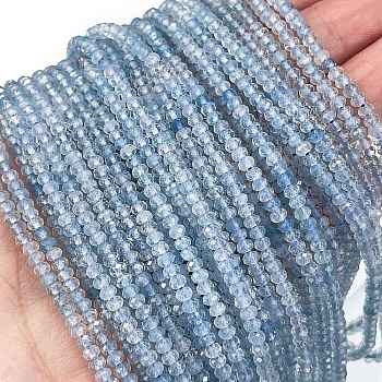 Natural Aquamarine Beads Strands, Grade A, Faceted, Rondelle, 3x2~2.5mm, Hole: 0.6mm, about 165pcs/strand, 15.35 inch(39cm)