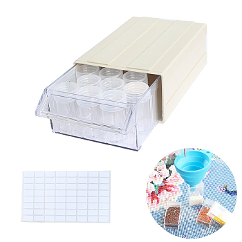 Diamond Painting Storage Stackable Bead Organizer Drawers, with 22 Slots Round Individual Containers, Silicone Funnel and Writable Stickers, Old Lace, 182x110x60mm