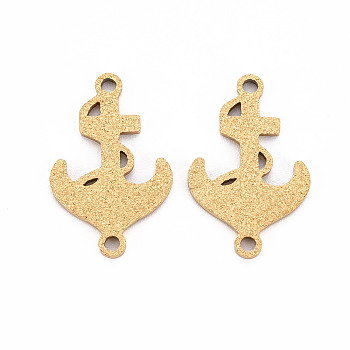 201 Stainless Steel Link Connectors, Textured, Laser Cut, Anchor, Golden, 21x13x1mm, Hole: 1.6mm